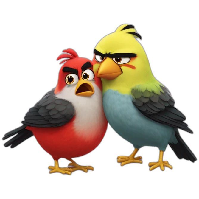 Angry bird being hugged by another bird emoji