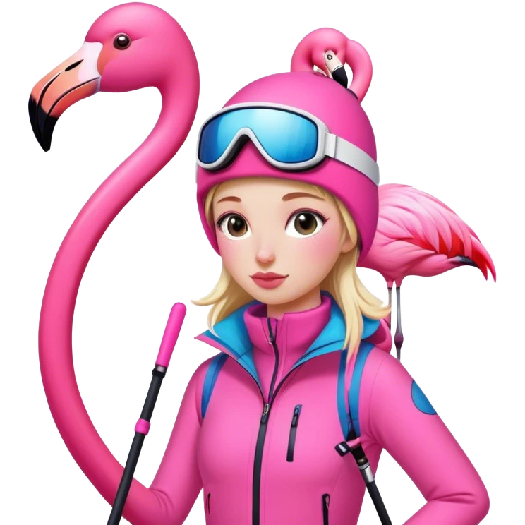 Girly flamingo skiing  emoji