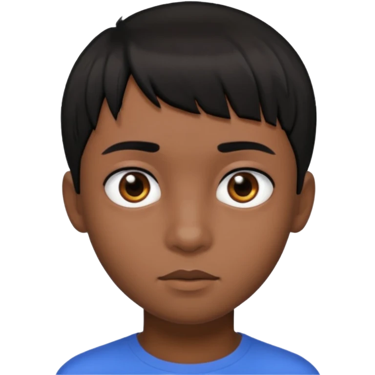 Dark brown boy, with short black fringe hair, black eyes emoji