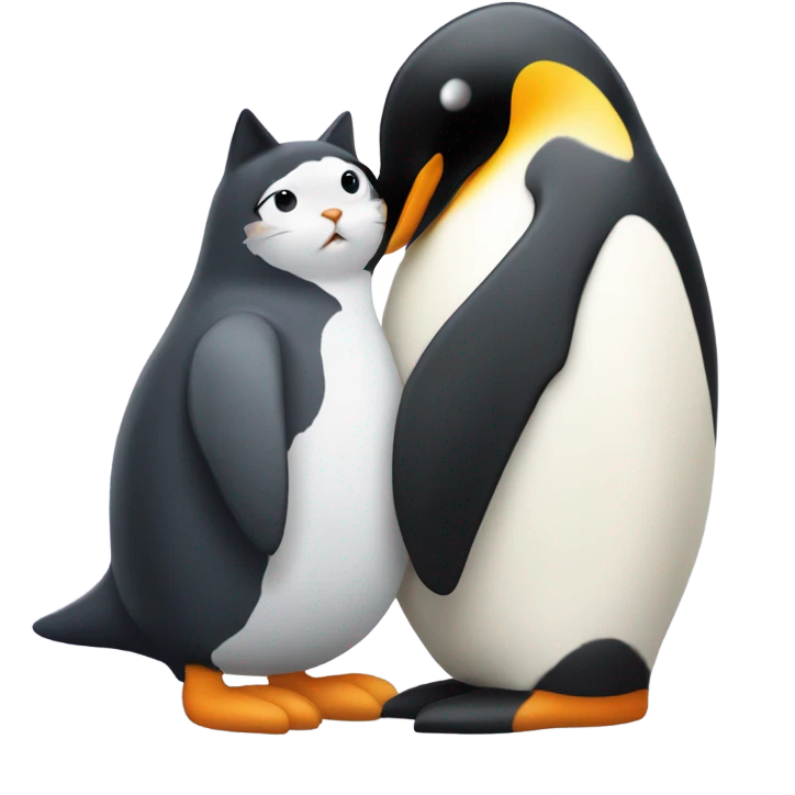 Cat hugging a penguin emoji