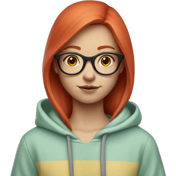 Pale girl with red hair and glasses wearing a Pastel Hoodie with colour block  emoji