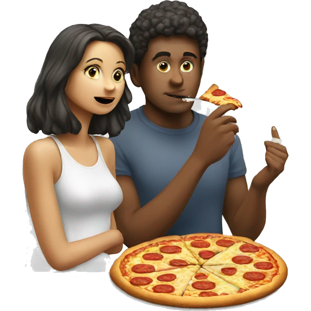 Guy and a girl smoking and eating pizza  emoji