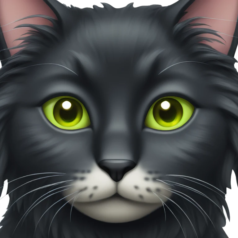 Fluffy black long haired cat mane with lime green eyes emoji