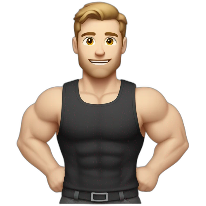 Pale skinned Fit Man With the biceps and brown hair in black shirt and gray shorts emoji