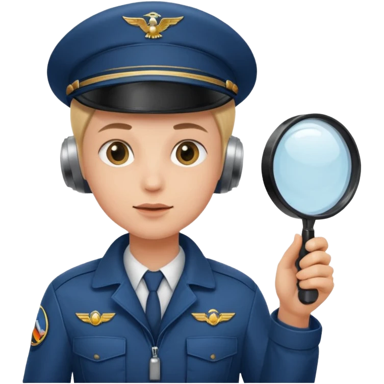 pilot looking through a magnifying glass emoji