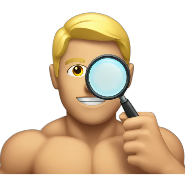 muscular man with see through magnifying glass emoji