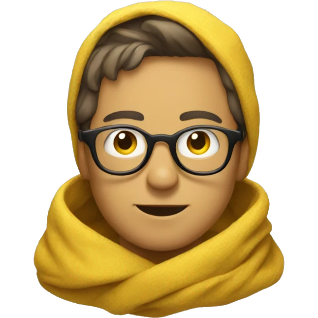 Man with glasses wrapped in yellow blanket emoji