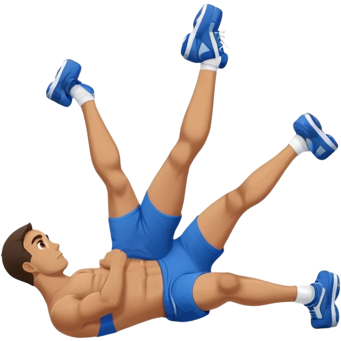 side-view of guy in blue shorts doing decline crunches emoji
