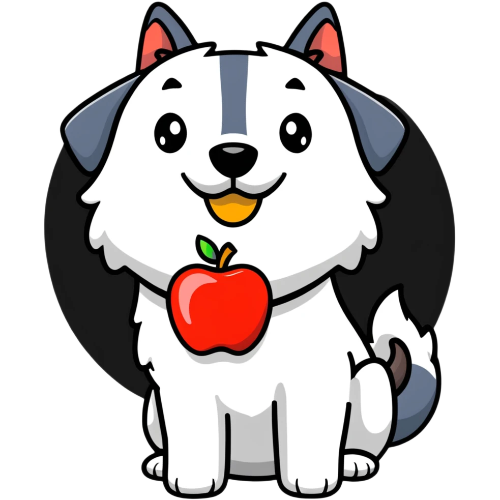 dog holding apple in mouth emoji