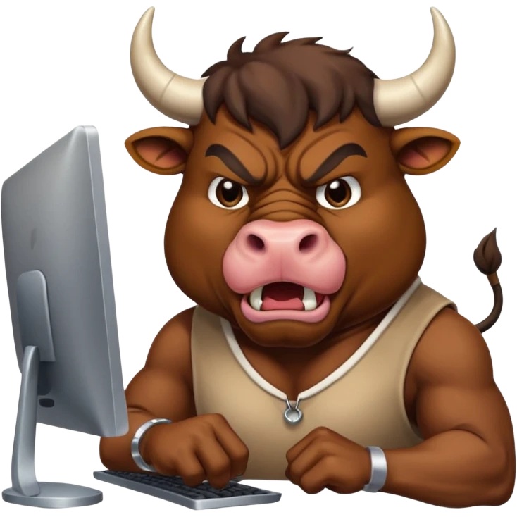 un toro arrabbiato seduto davanti al pc che impreca emoji
