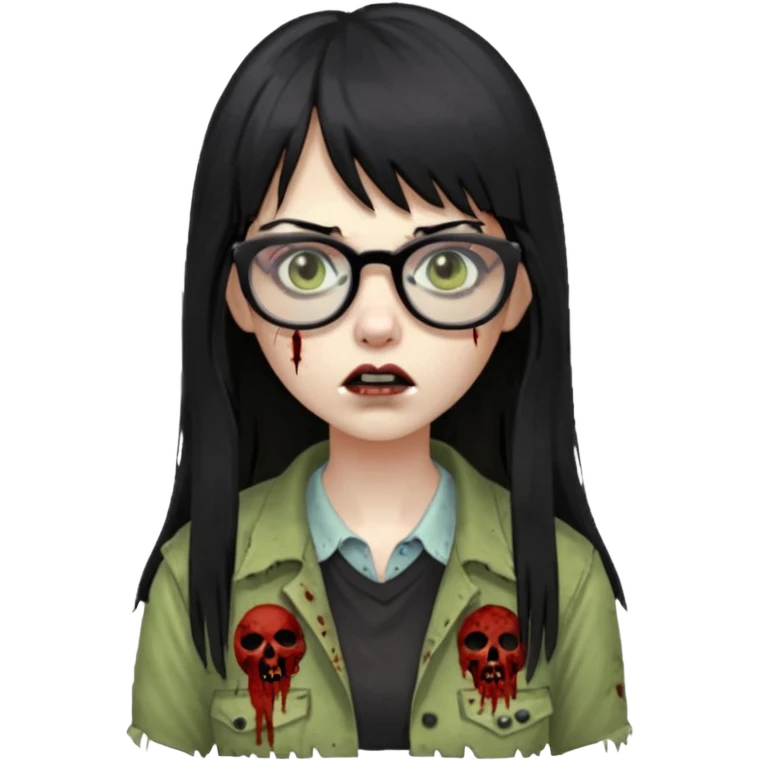  cabelo preto e longo e com franja reta, mulher e zumbi com oculos emoji