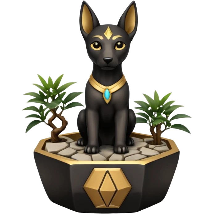  Soothing silky black fur tiny statuette Anubis puppy scene stone-age cracked irregular dodecagon bonsai pot  emoji