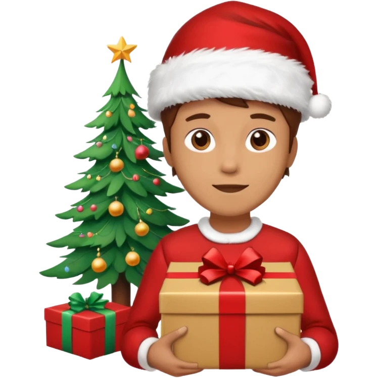 create a realistic emoji of a logistic woker under a christmas tree emoji