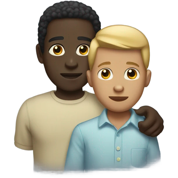 Dark skin man holding little light skin teen emoji