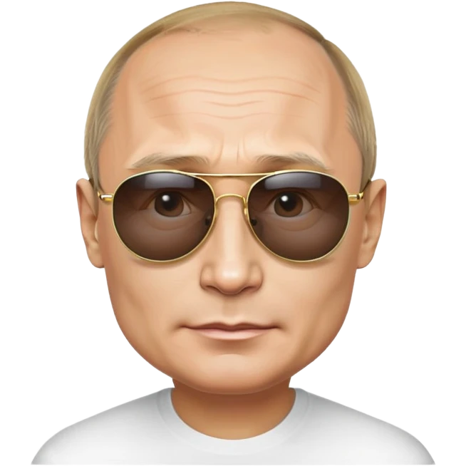 Vladimir Putin, emoji style, photorealistic, cool sunglasses, round face, lifelike skin and features, polished finish, clean background emoji