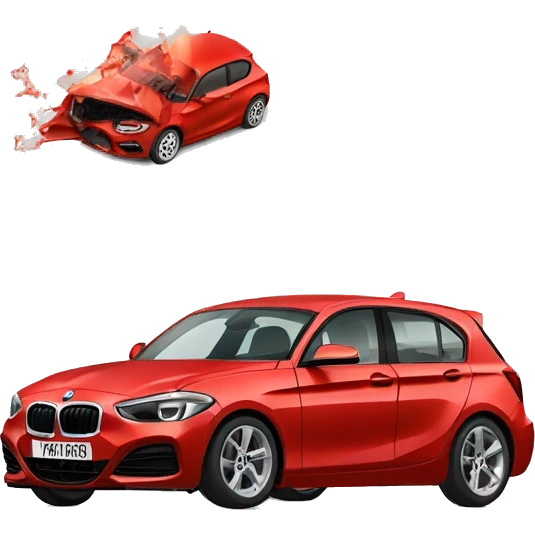 A bmw 1 series crashing into a red corsa emoji
