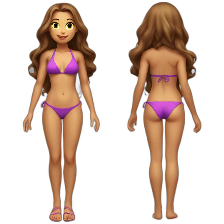 brazilian small bikini girl full body low angle view from front emoji