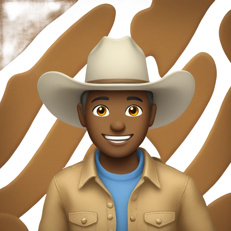 smiling boy in cowboy hat riding a horse emoji