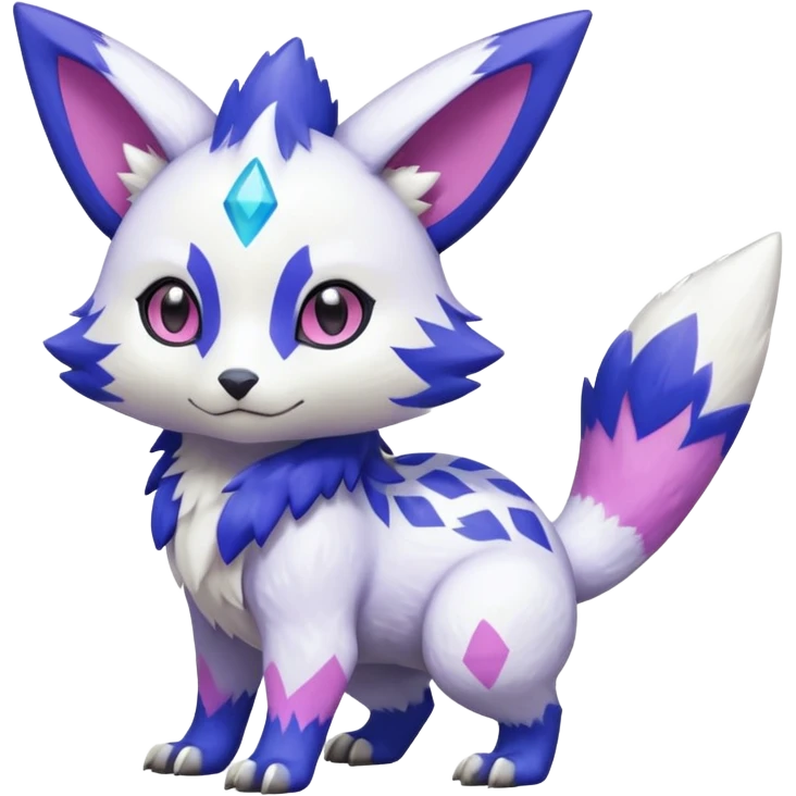 Shiny Patterned Snowy Gorgeous Cute Realistic Beautiful Pretty Elemental White with Violet and Indigo and pink markings Trico-Liepard-Zangoose-Pokémon-Digimon-Fakémon-fusion-hybrid-creature emoji