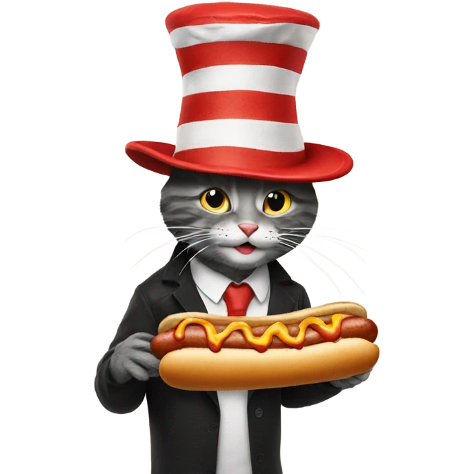 The cat in the hat eating a hotdog emoji