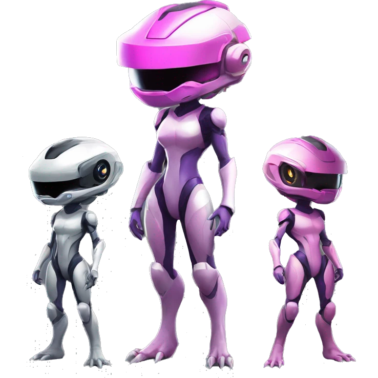Lizard-Reptile-Raptor-Alien-Genesect-Mewtwo-Fakémon, with pink eyes, with a futuristic visor-helmet, wearing a techwear-suit, Full Body emoji