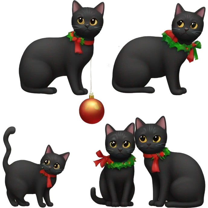 Tabby cat and black cat Christmas emoji