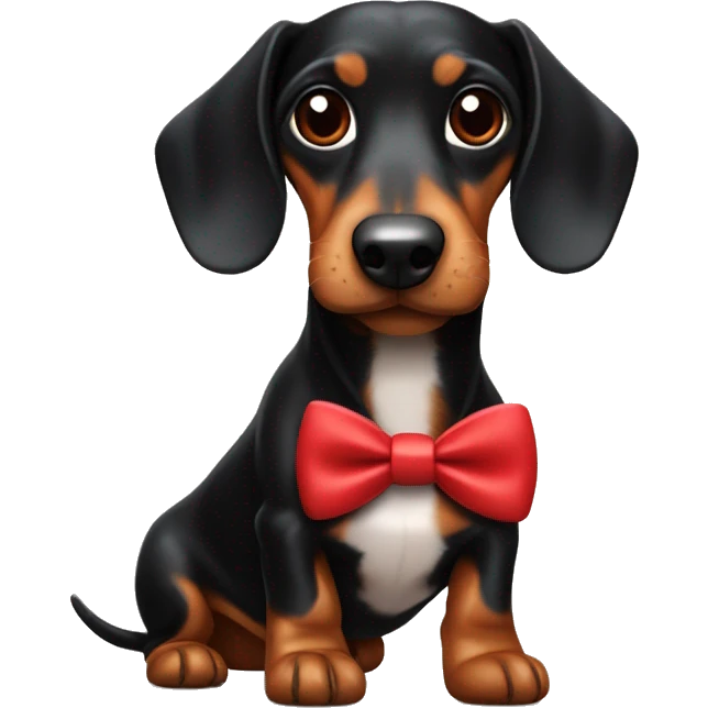 Black and Tan sausage dog with a red bow tie emoji