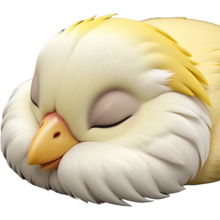 Meme-Worthy Cute Sleeping Cockatiel Portrait Emoji, Head resting peacefully with a contented smile, showcasing a delicate, slender build and a luxuriously soft grey fur with gentle yellow accents, eyes shut in a serene nap, Simplified yet hilariously adorable features, highly detailed, glowing with a soft, drowsy light, high shine, relaxed and utterly lovable, stylized with an air of playful laziness, bright and heartwarming, soft glowing outline, capturing the essence of a comically sleepy cockatiel, so meme-worthy it feels like it could instantly become the next viral sensation of adorable slumber! emoji