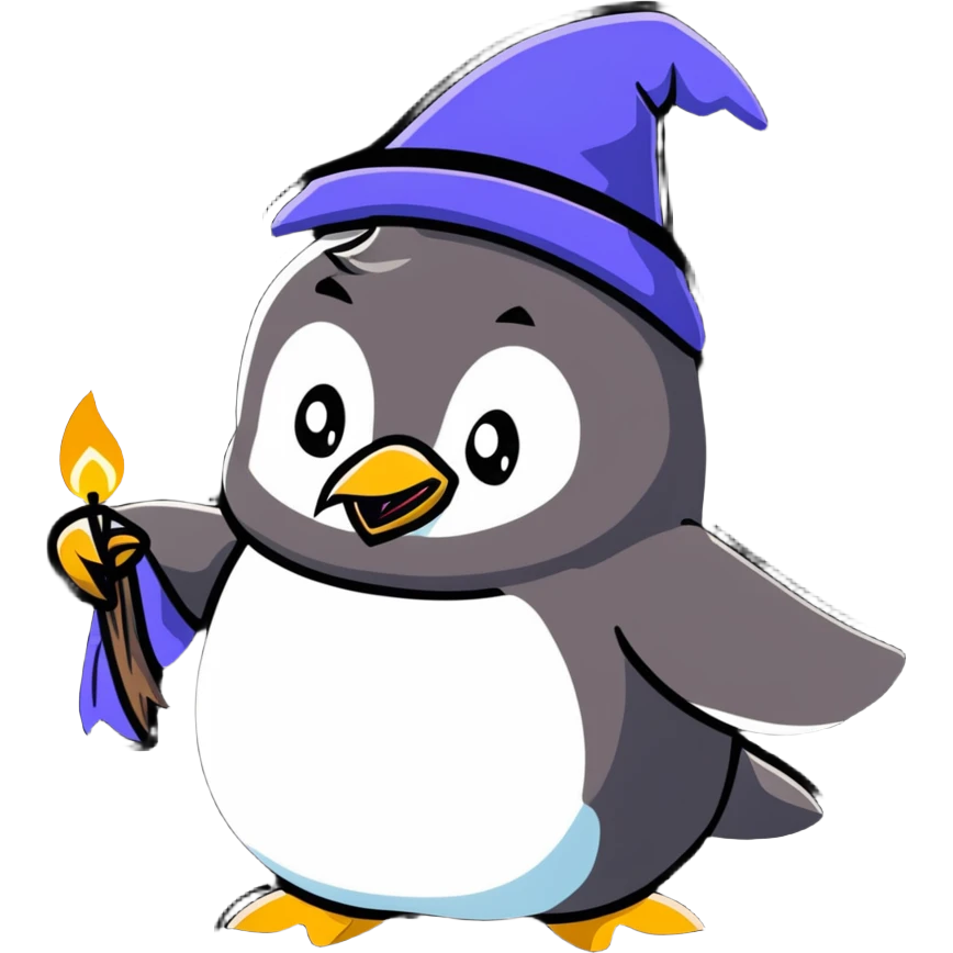 penguin wizard casting a glowing spell emoji
