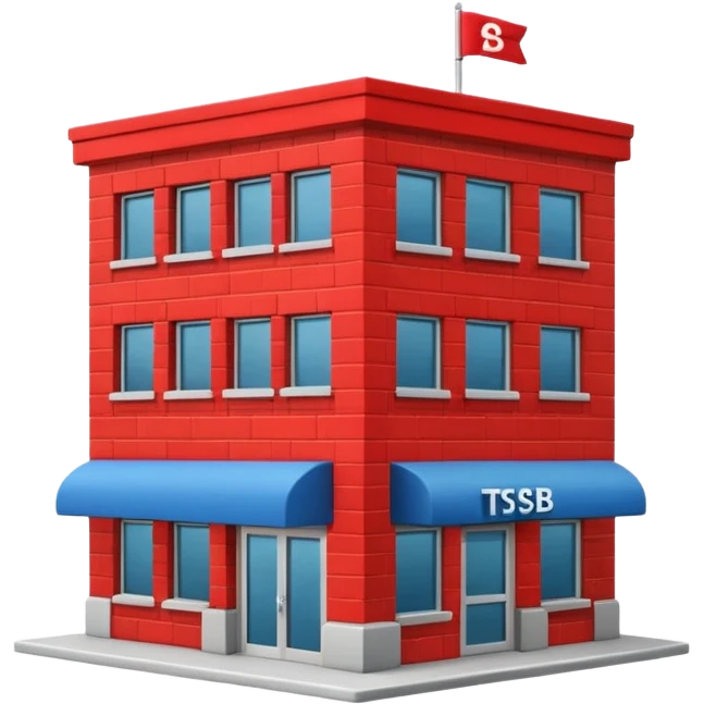 A red building with "TSB" on the top running the banking business emoji