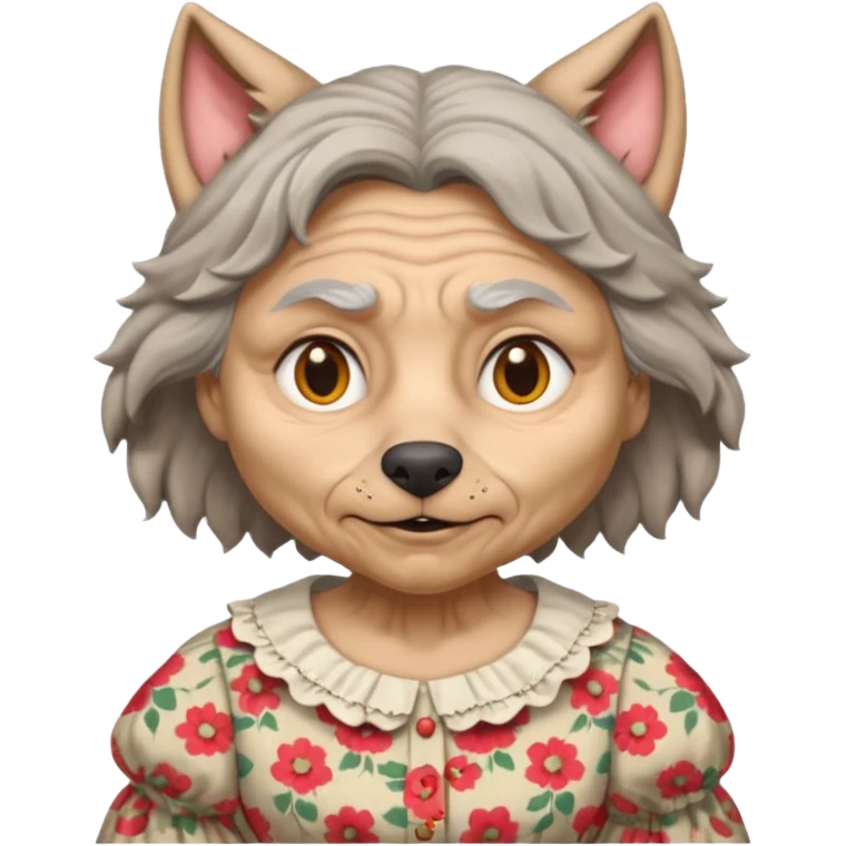 The big bad wolf is wearing Grandma's clothes, yet its face still looks like a wolf's. emoji