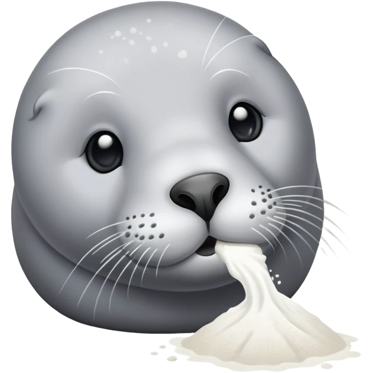 Grey seal is Sniffing white powder and holding the powder  emoji