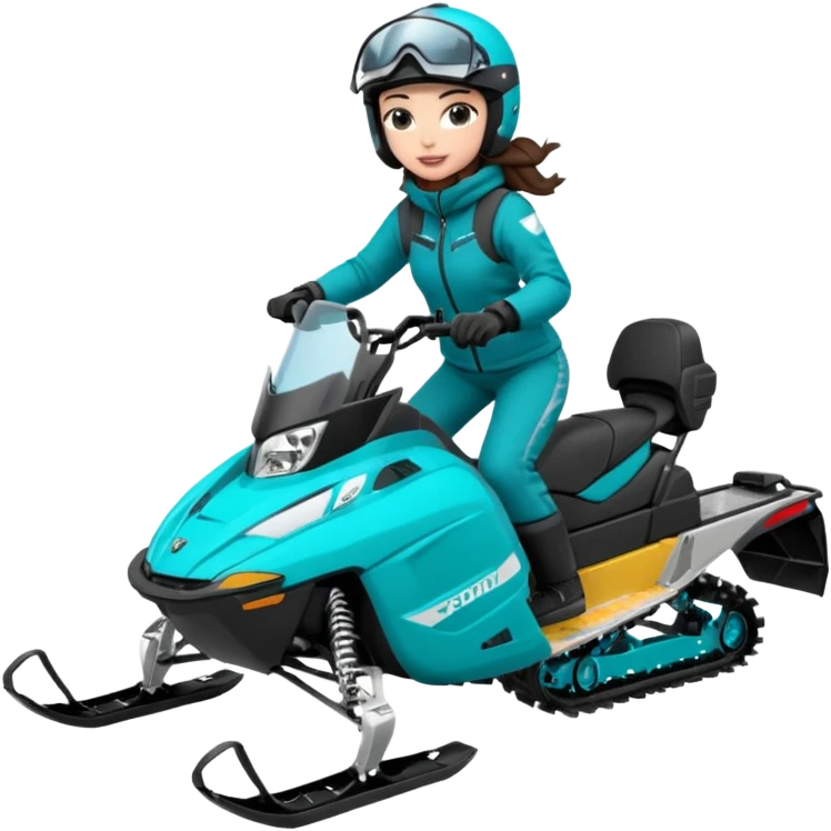 Can you create an emoji of a brunette girl on a teal polaris khaos 850 155 snowmobile doing a wheelie emoji