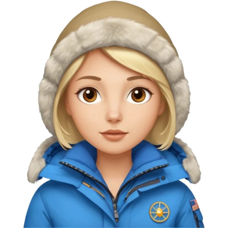 Luxury blonde model, brown eyes, polar explorer, blue clothes emoji