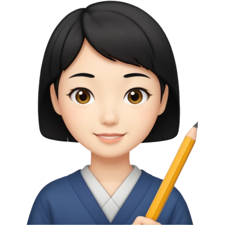 quero um personagem japones, de pouco cabelo e sorrindo com um lapis na mao emoji