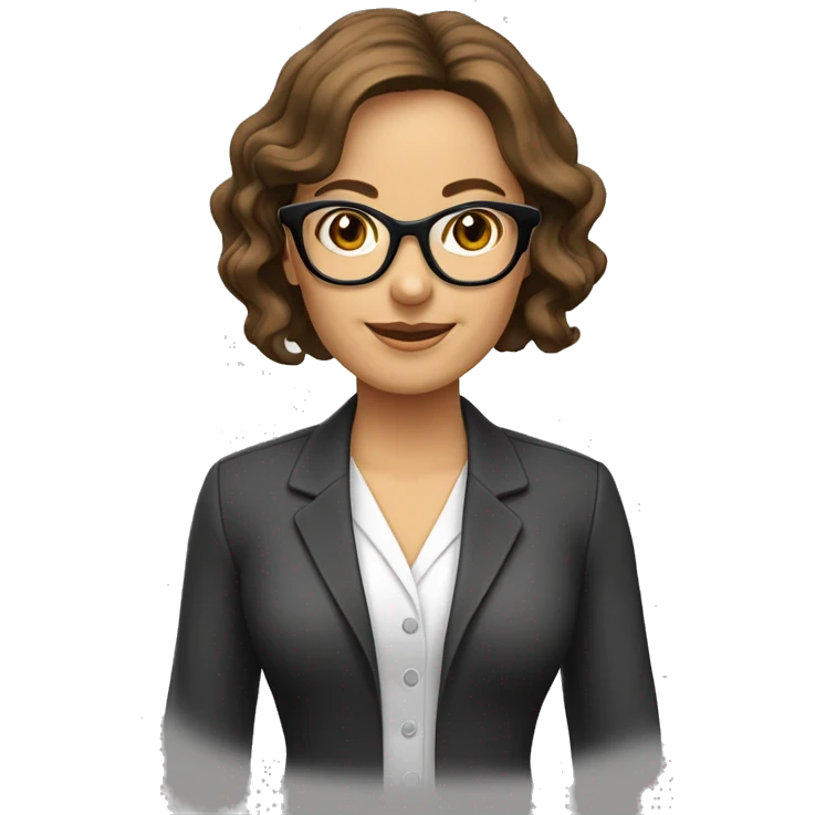 Profesora pelo castaño, gafas, piel blanca, cara ovalada emoji