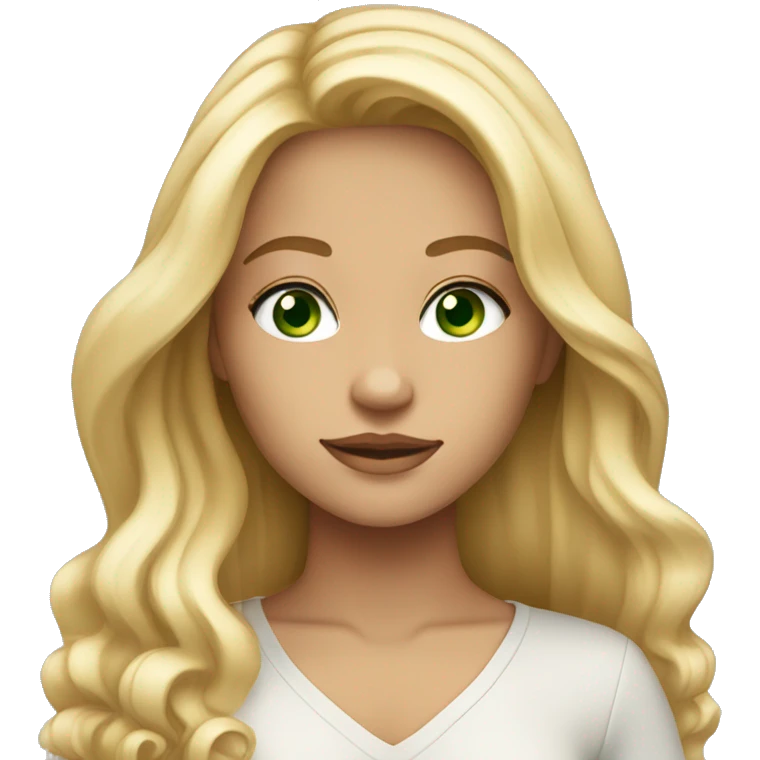 beautiful blond with long hair médium light tan skin with  green bleu eyes  emoji