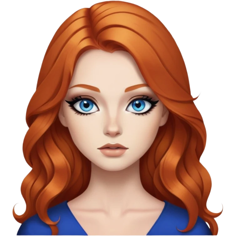 ginger hair, blue eyes, baddie,pretty makeup, strong makeup, black eyeliner, long hair emoji