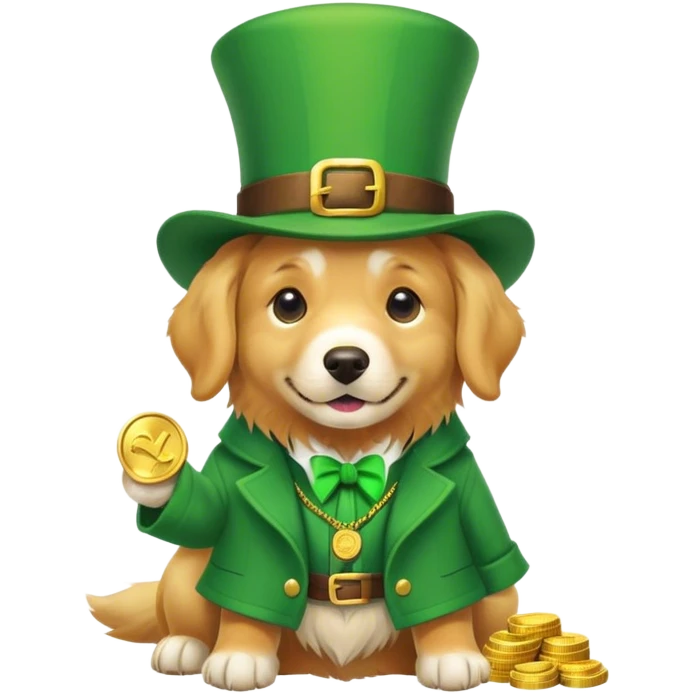 Golden retriever dressed as leprechaun emoji