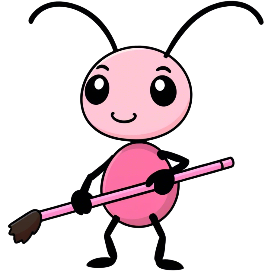 A ant carrying a pink stick emoji
