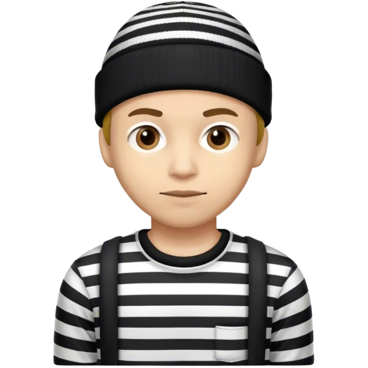 A robber. Wearing a black and white striped shirt, wears a black and black beanie emoji