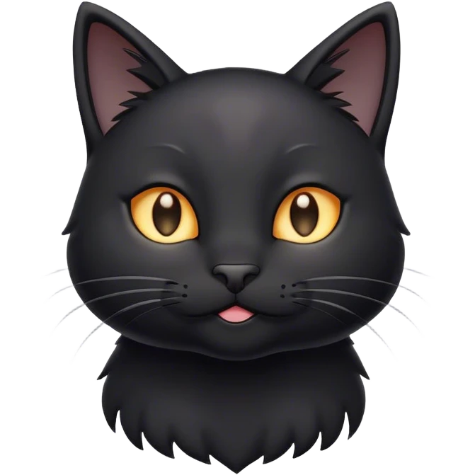Cinematic Cute Black Cat Portrait Emoji, Head tilted playfully and inquisitively, sleek black fur with subtle hints of deep gray, Simplified yet adorable features, highly detailed, glowing with a warm, friendly glow, high shine, curious and affectionate, stylized with a touch of whimsy, bright and alert, soft glowing outline, capturing the essence of a mischievous yet loving kitten, so endearing it feels like it could pounce out of the screen and play! emoji
