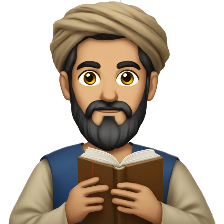 Nizami Ganjavi persian medieval author with a book in hands and black beard emoji