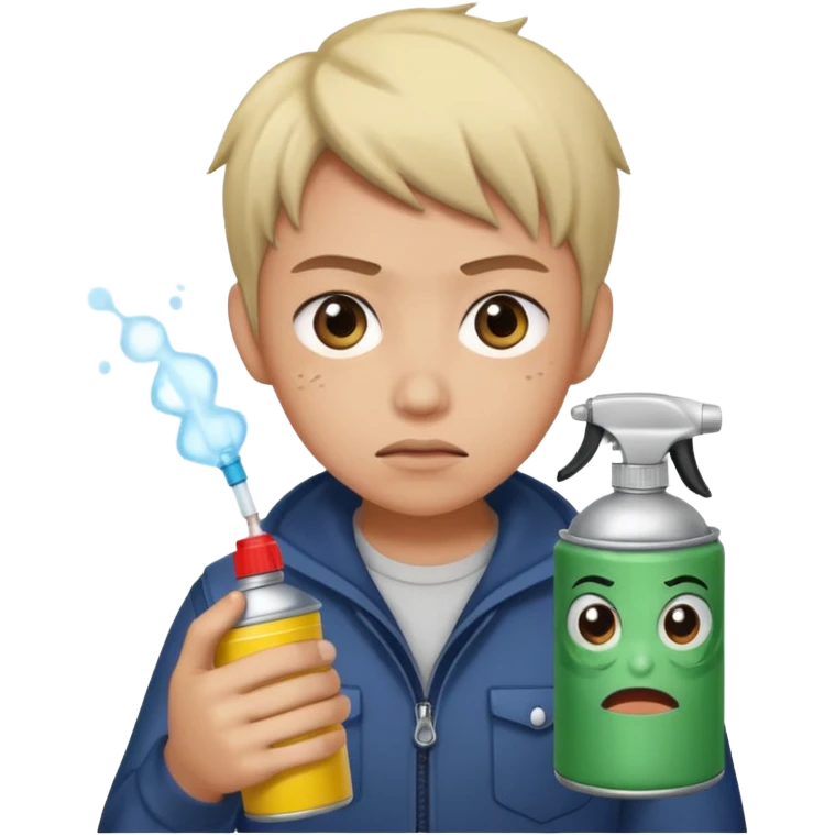 Anime character using a can of raid bug spray looking disgusted emoji