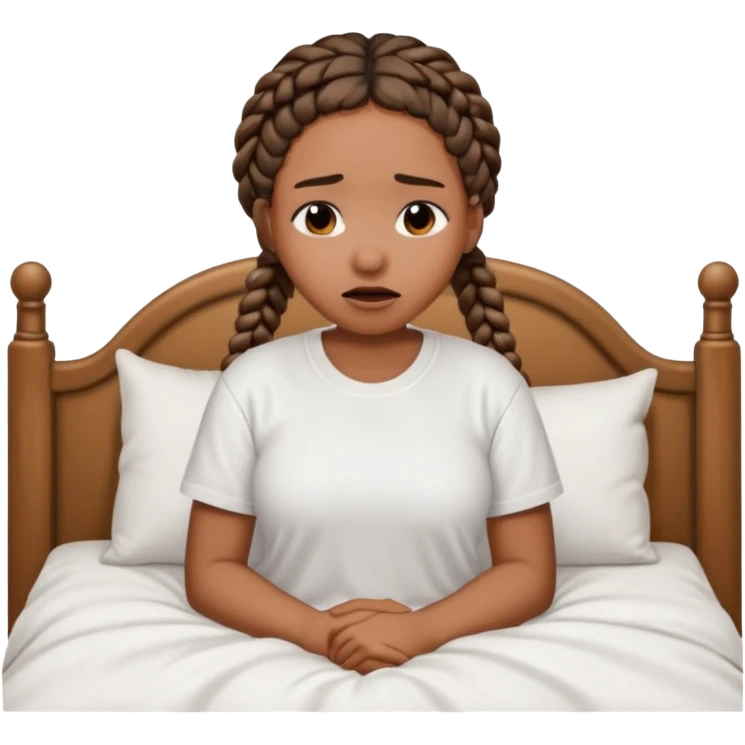 Black woman with braids in a big king size bed by herself crying emoji
