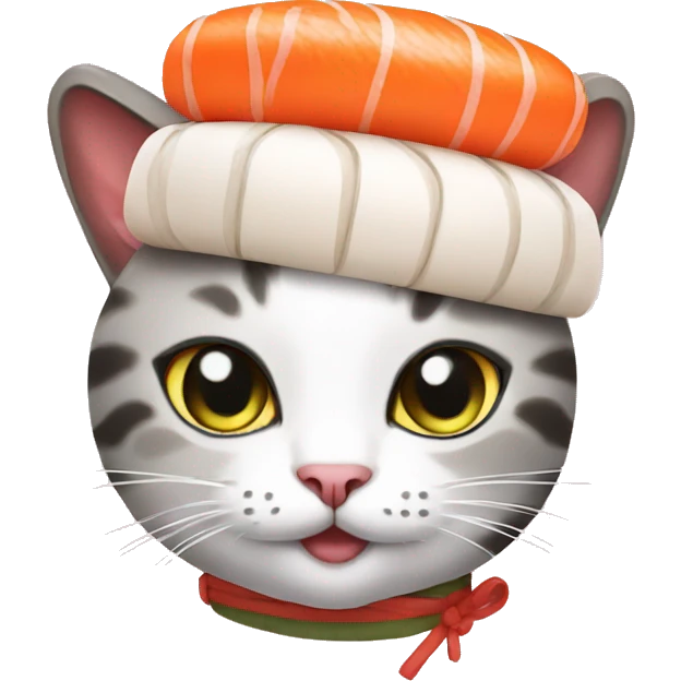 Cat wearing a sushi hat emoji
