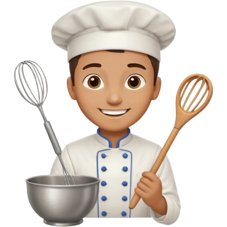 Male Young Pastry Chef – smiling, holding whisk and mixing bowl. emoji