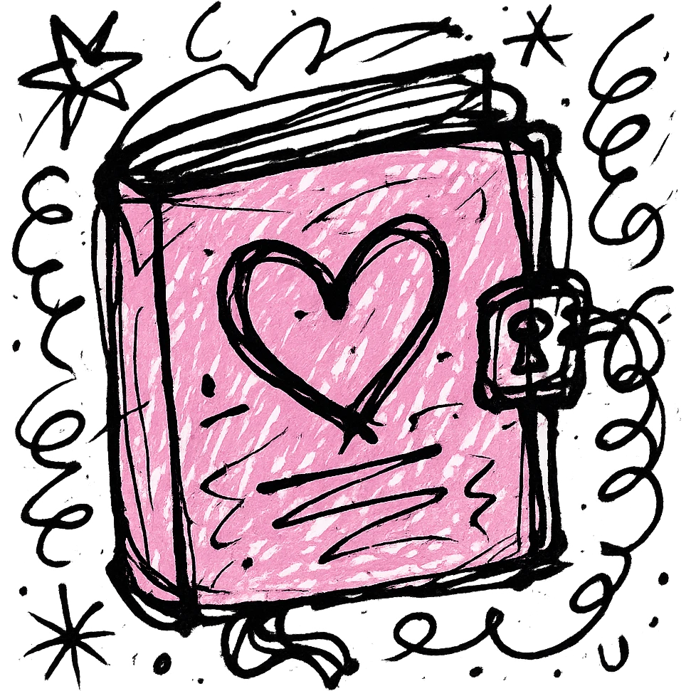pink diary, chaotic doodle style emoji