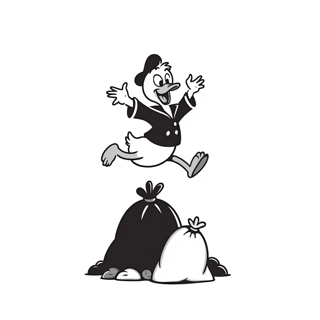 Donald Duck jumps on trash emoji