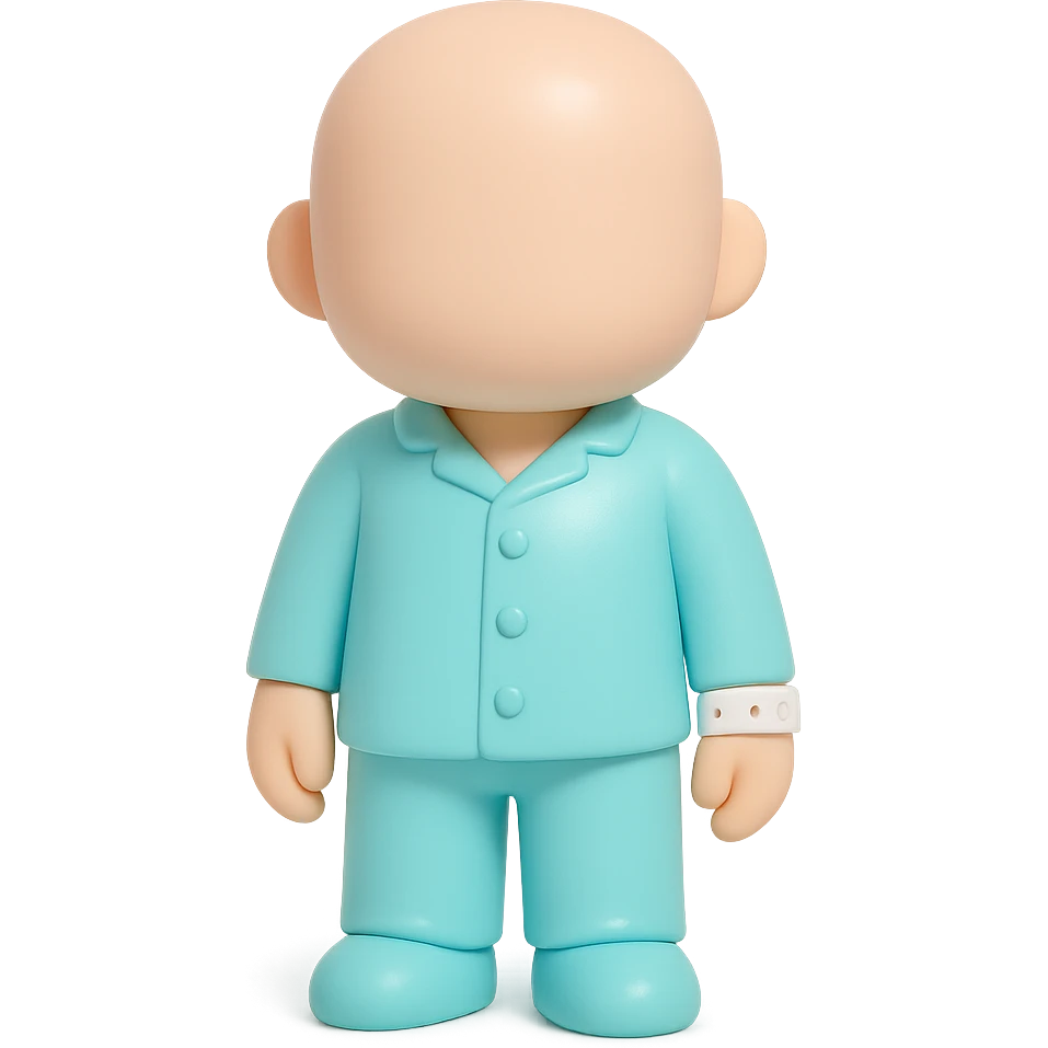 minimalist vinyl figure of a faceless adult in #6fe8f3 pajamas with a hospital wristband, clean 3D toy look, professional and simple, ideal for a Discord role icon emoji
